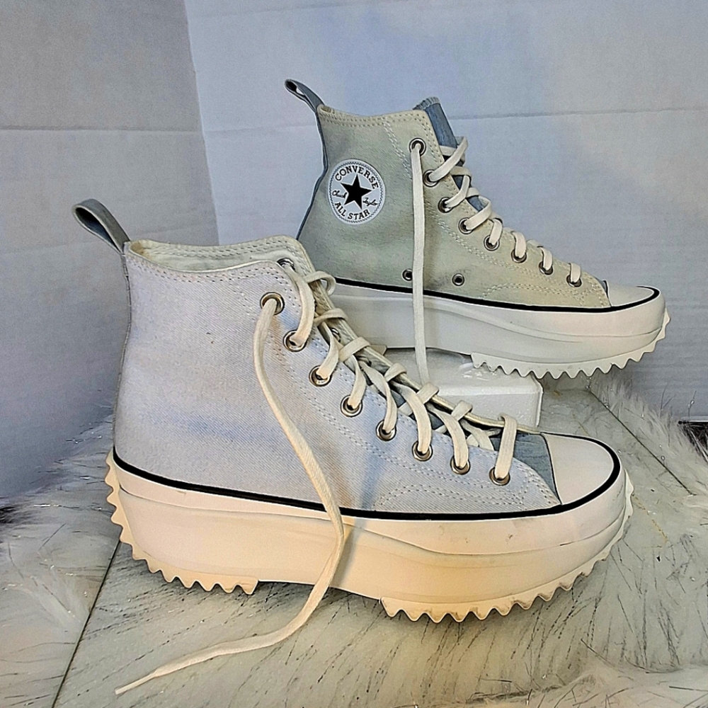 Converse Run Star Hike Hi Two-Tone Blue Gray Denim Shoes Unisex Men 9.5 Women 11 - Picture 2 of 15